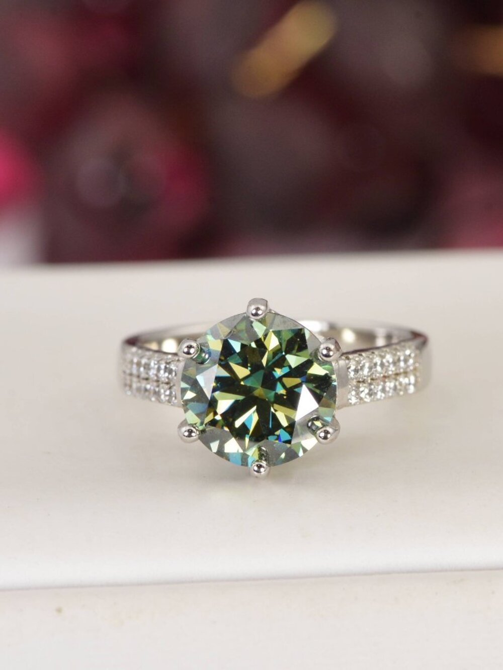 3ct Round Brilliant Blue Green Moissanite Engagement Ring 925 Sterling